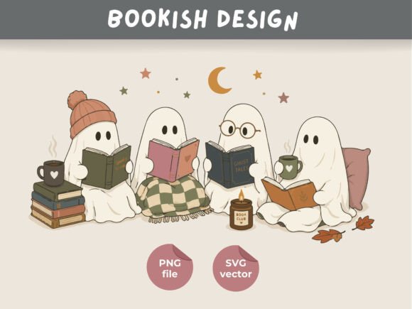 Download Cozy Book Club Ghosts, Book Lover Design - Premium Bundle