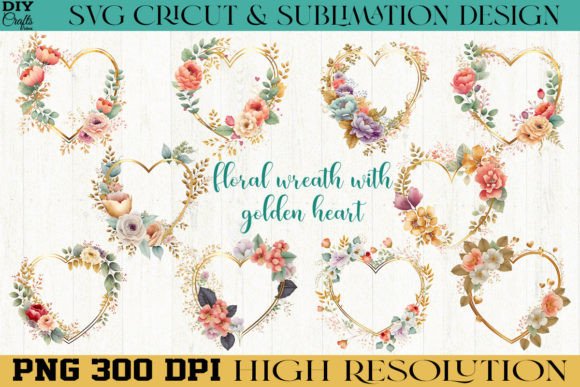 Download Floral Wreath with Golden Heart Bundle - Floral Collection