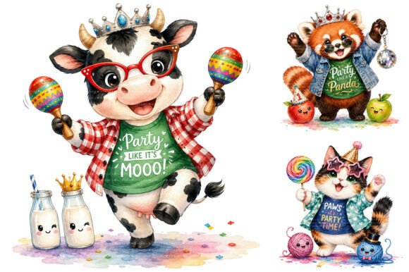 Download Watercolor Party Animals Clipart Bundle - Premium Bundle
