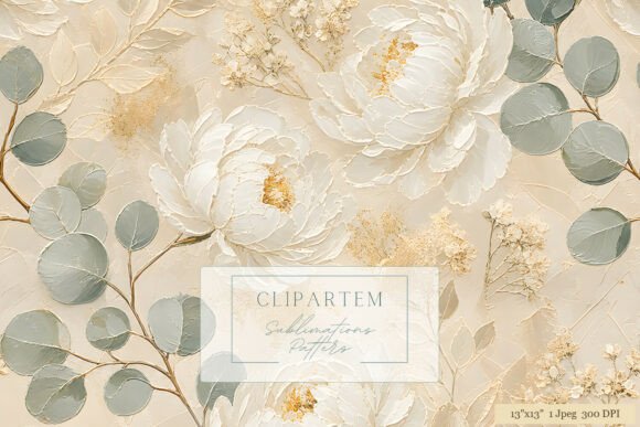 Download White Peony Eucalyptus Gold Pattern - Gold Collection